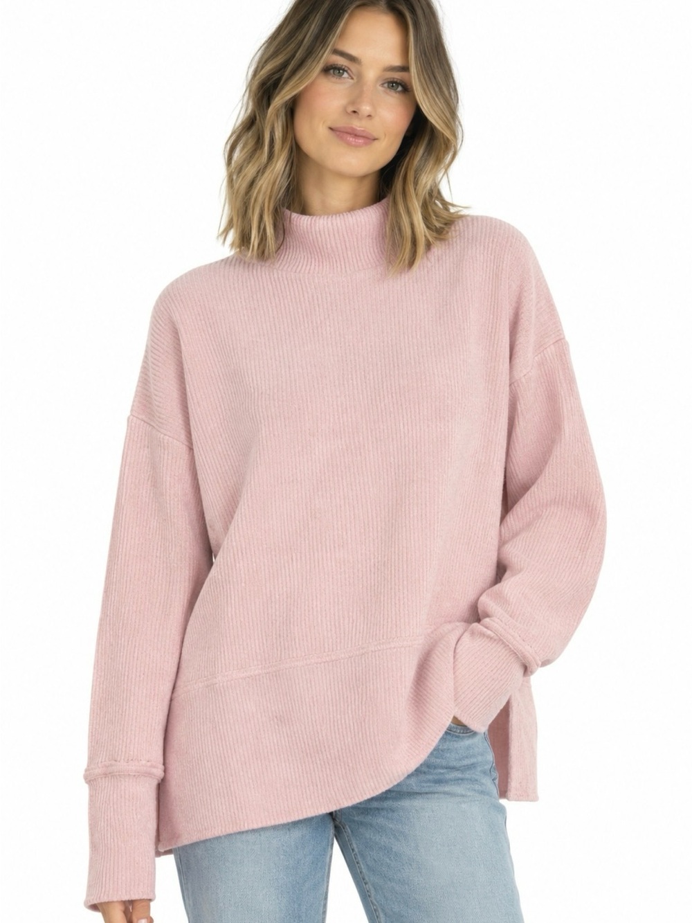 CASLON mock neck ribbed sweater